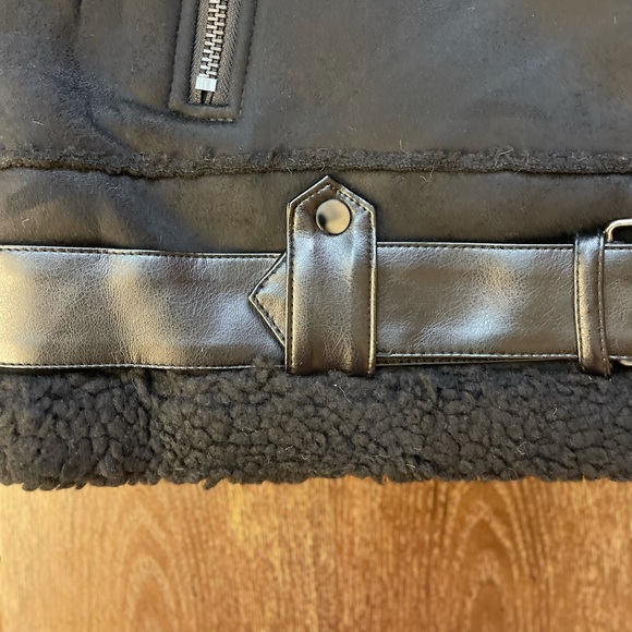 BLACK FAUX FUR SUEDE MOTO JACKET BIKER COAT - Picture 11 of 15